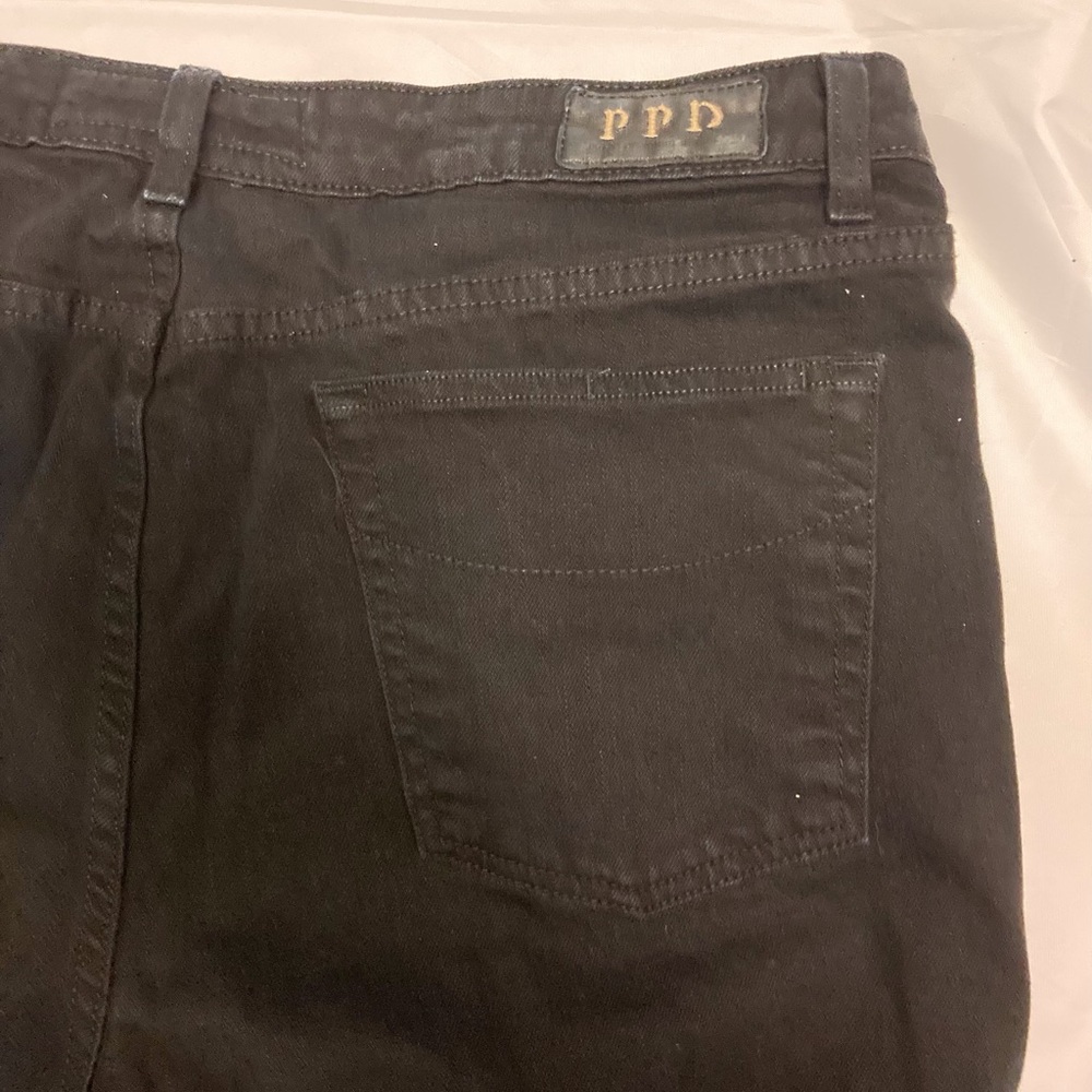 PAIGE PPD NORMANDIE SLIM STRAIGHT LEG BLACK PREMIUM JEANS 38” WAIST, LIKE NEW